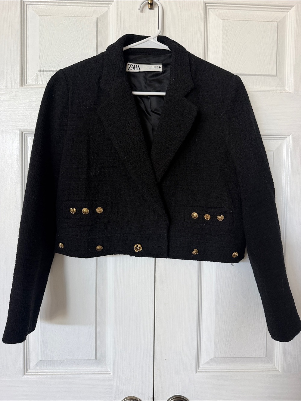 Zara Black Cropped Blazer with Gold Accent Buttons